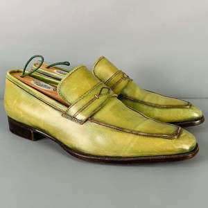 STEFANOBI Green Leather Penny Loafers